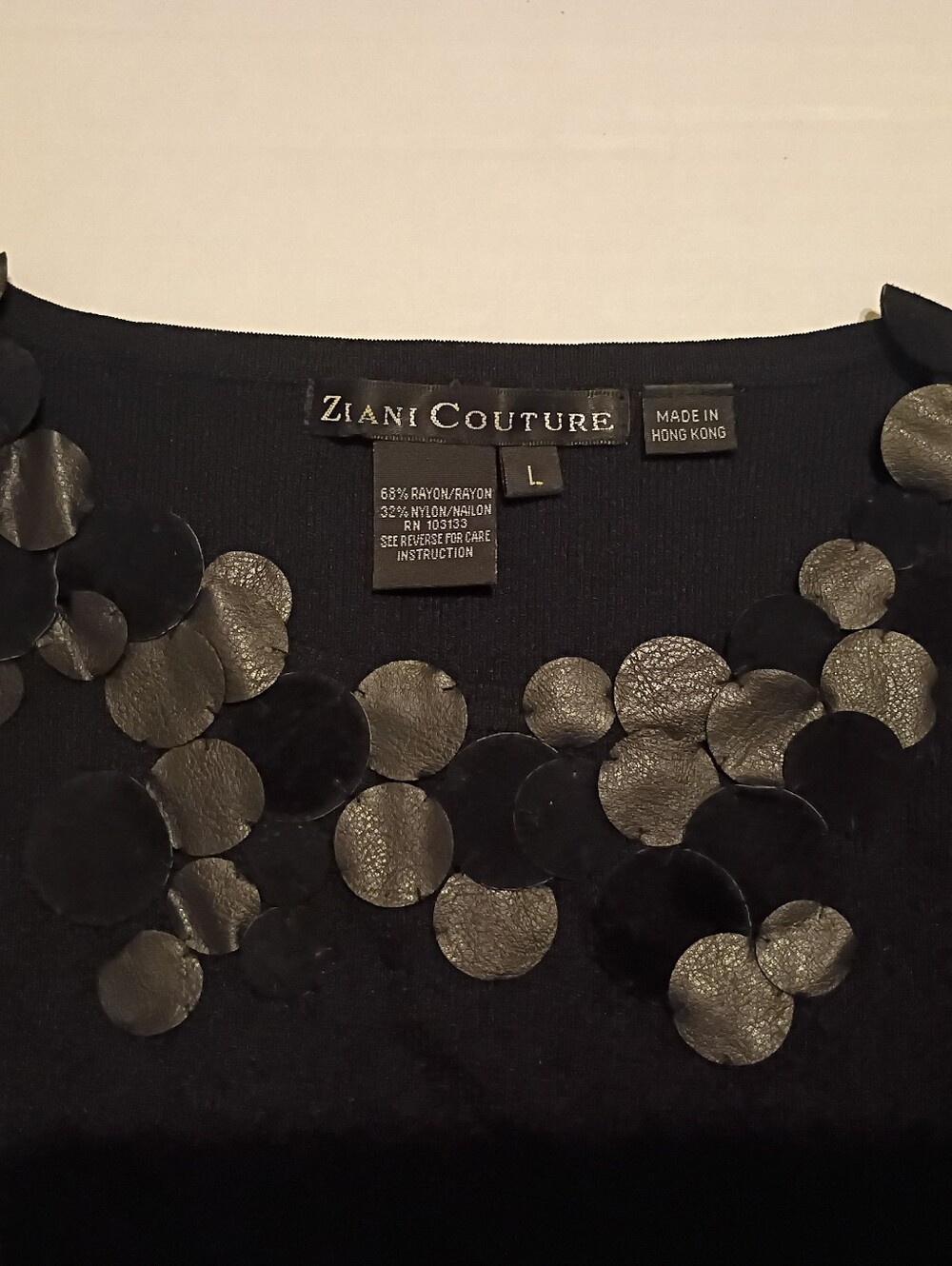 Ziani Couture Black Long-Sleeve Sweater with Decorative Discs Sz L - Picture 4 of 9